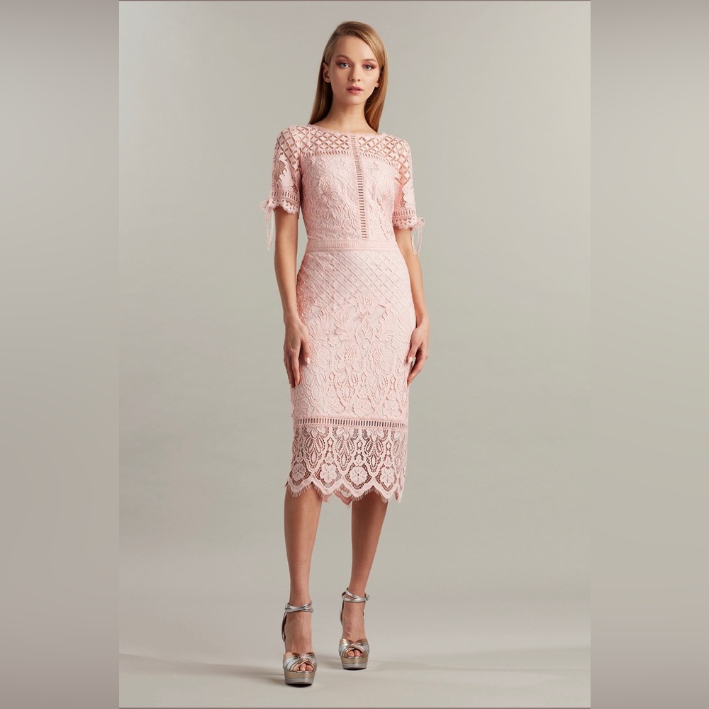 NWT Tadashi Shoji Bobek primrose lace tea length dress, Size 6